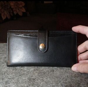 Lodis Black Leather Wallet with Gold Button